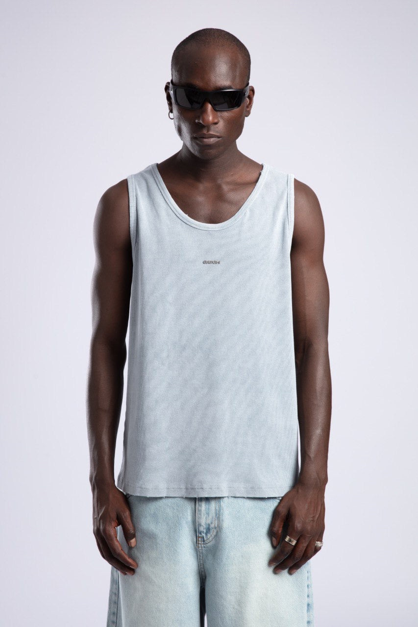 Light Blue Ribbed Tank Top & Baggy Denim Jeans Set
