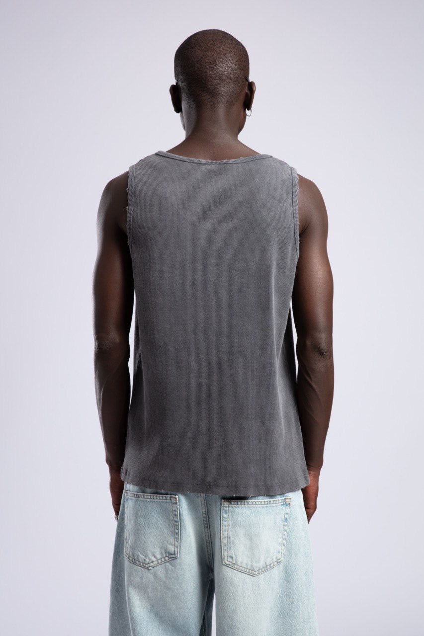 Gray Ribbed Tank Top & Light Baggy Denim Set
