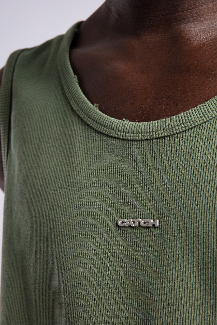 Green Ribbed Tank Top & Light Baggy Denim Set