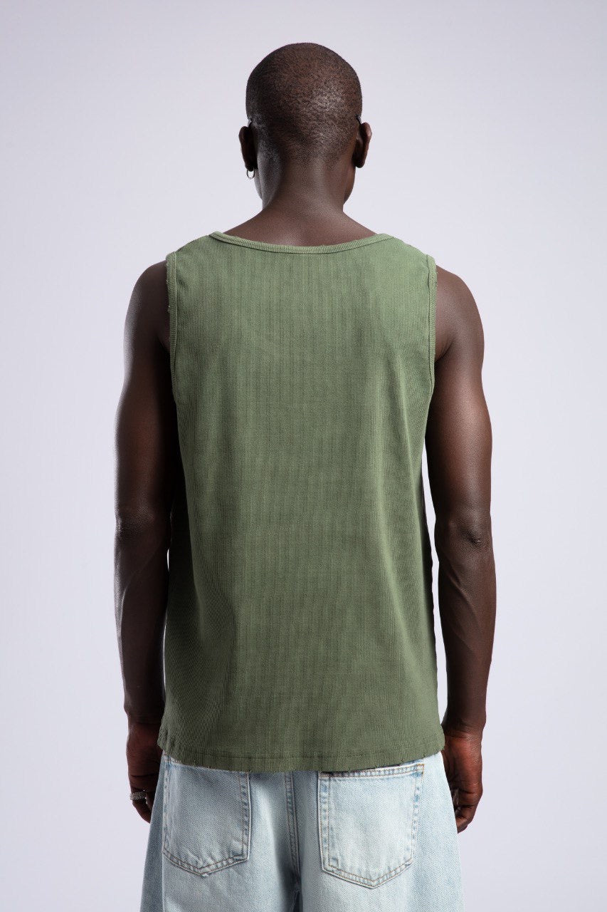 Green Ribbed Tank Top & Light Baggy Denim Set