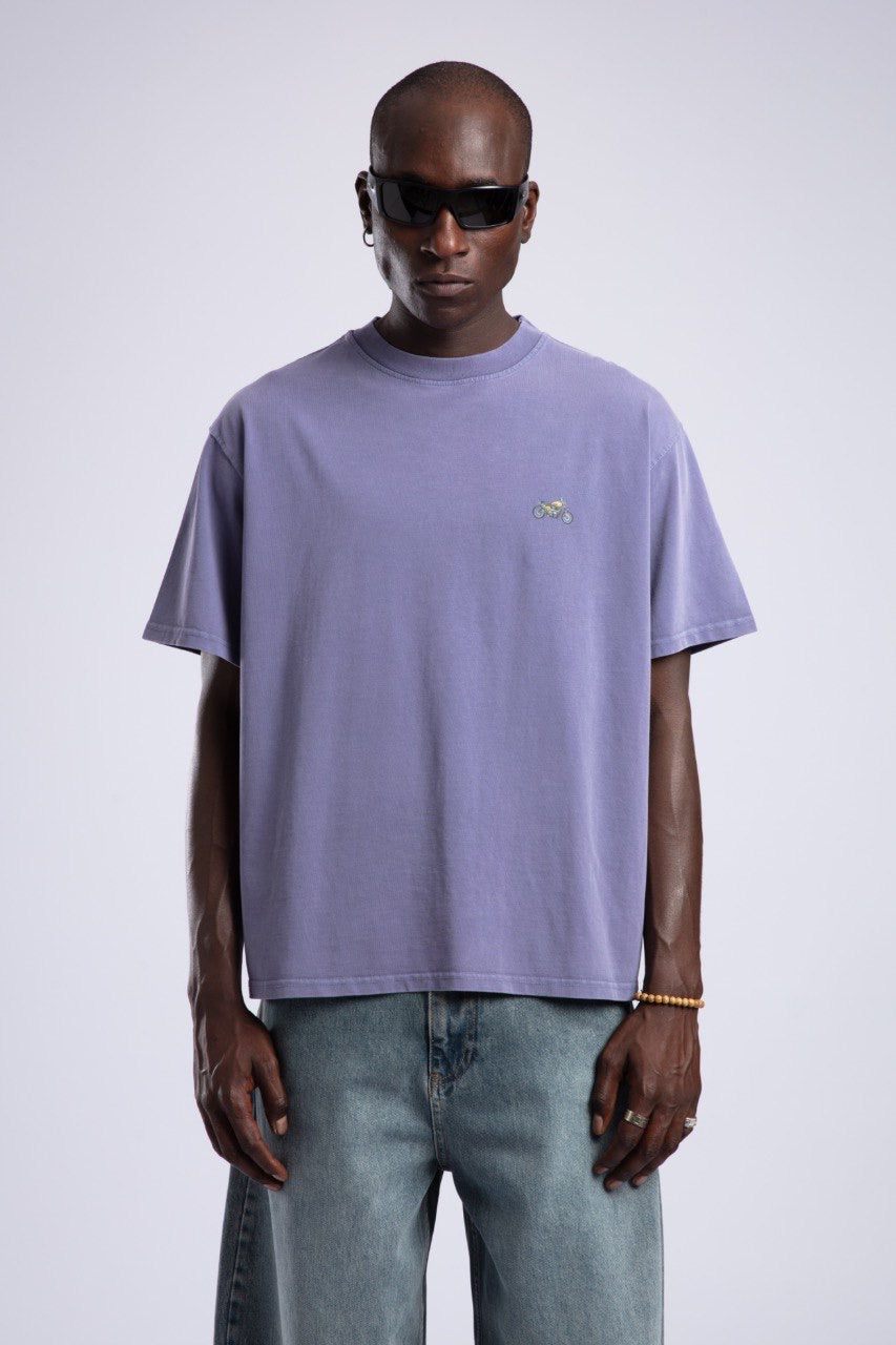 Vintage Purple T-Shirt with Minimal Motorcycle Embroidery