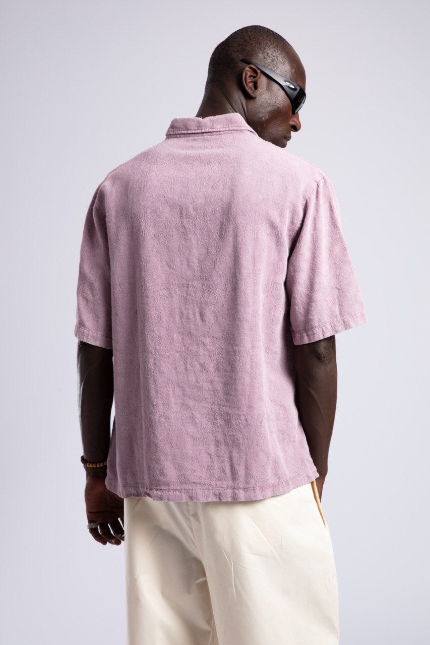 Relaxed Pink Short Sleeve Button-Up Casual Shirt