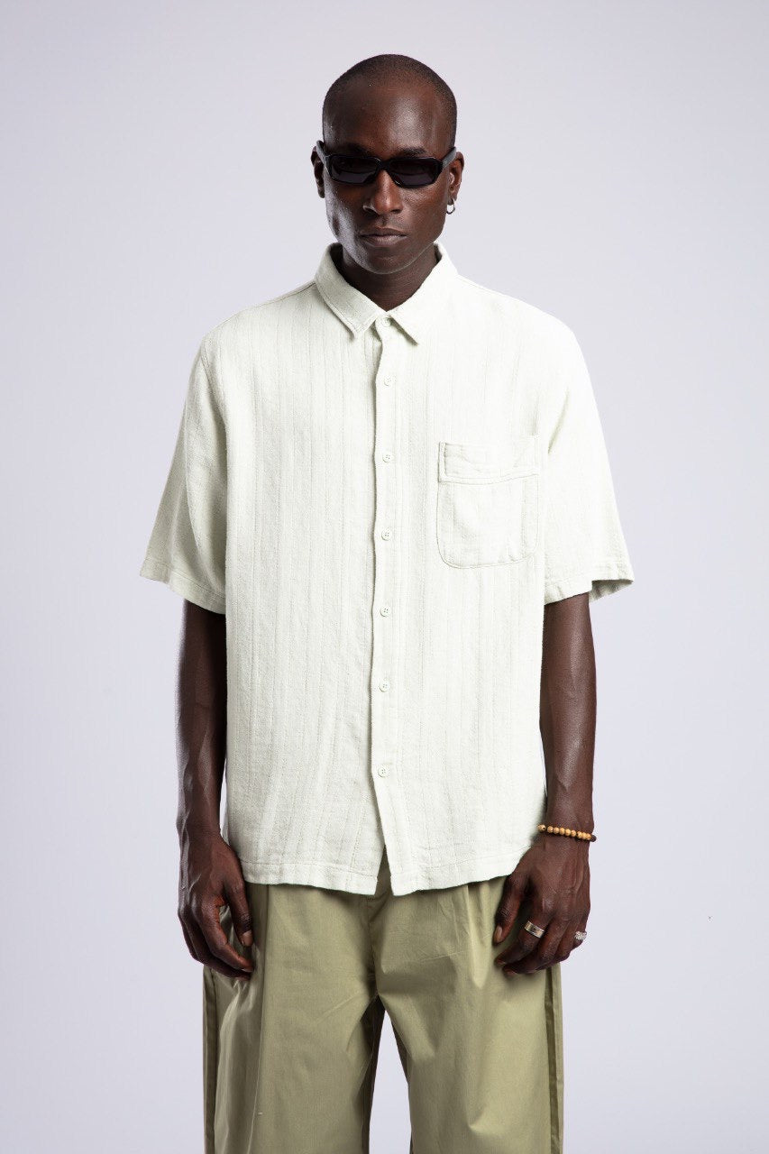 Cream Short Sleeve Shirt & Olive Wide Pants Set