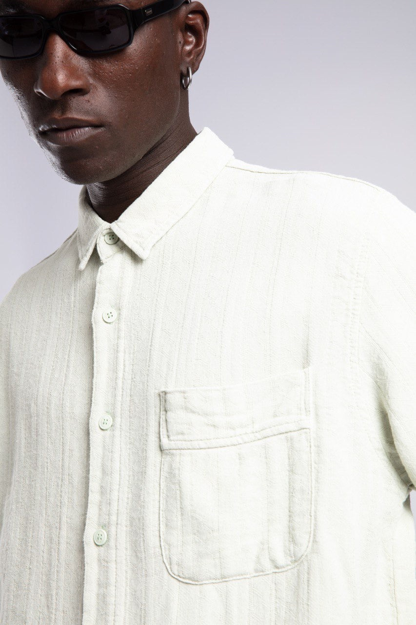 Cream Short Sleeve Shirt & Olive Wide Pants Set