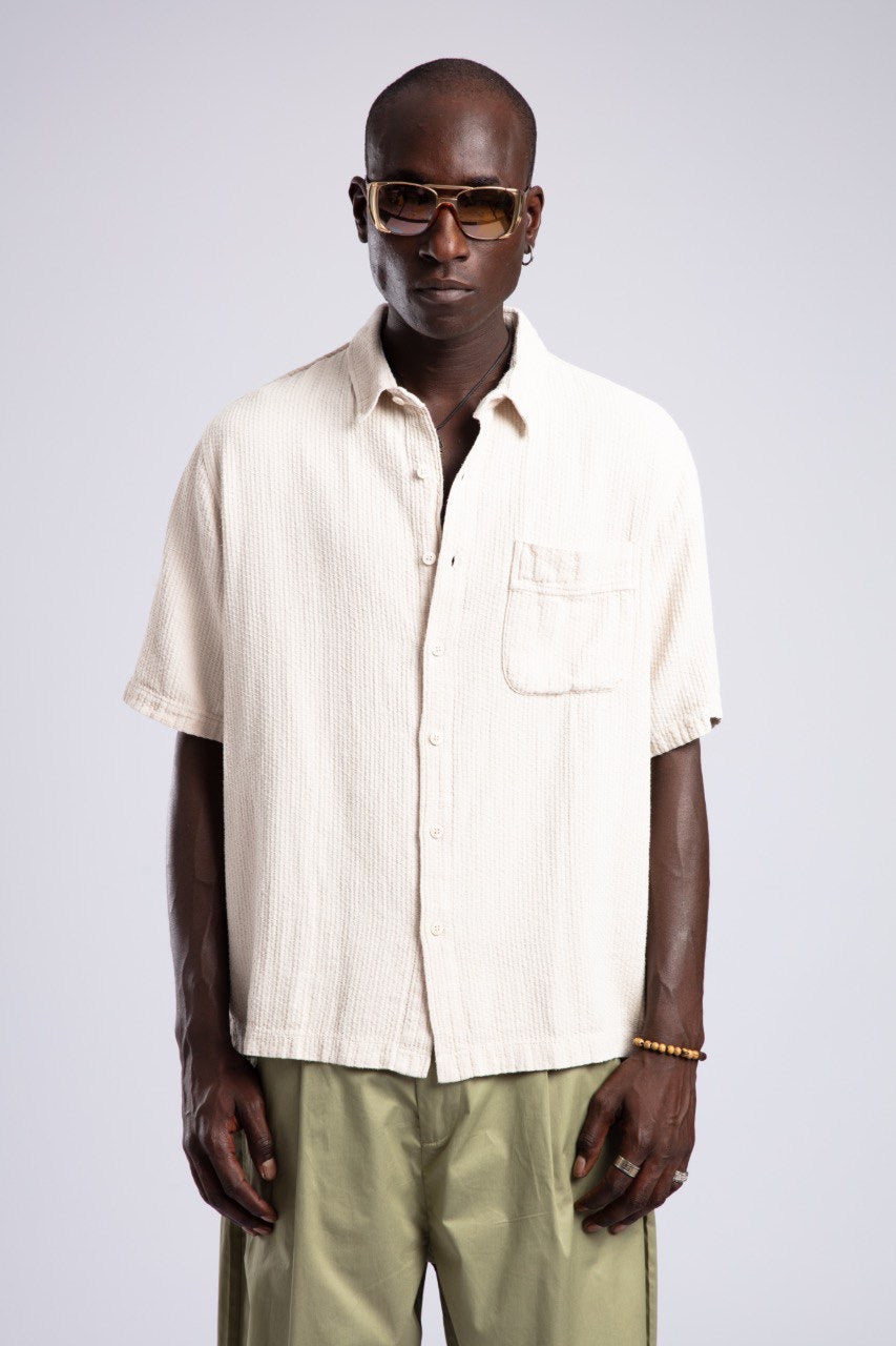 Beige Shirt & Olive Wide-Leg Pants Summer Set