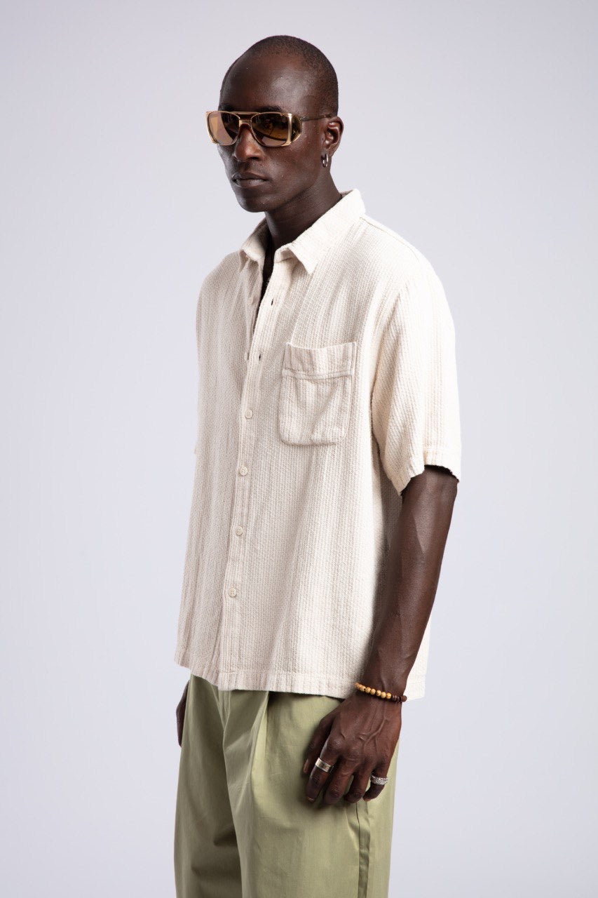 Beige Shirt & Olive Wide-Leg Pants Summer Set