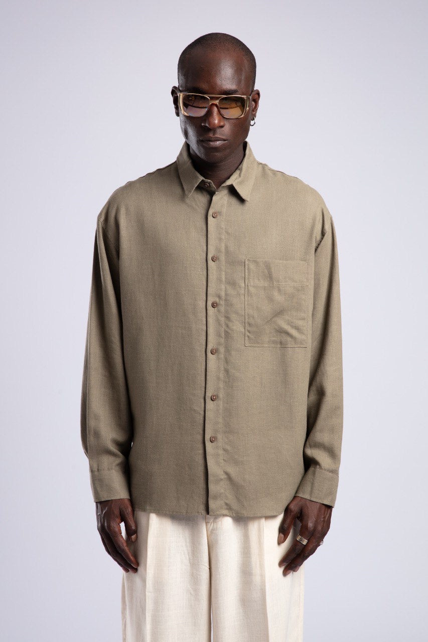 Olive Green Linen Shirt for Men – Relaxed Fit