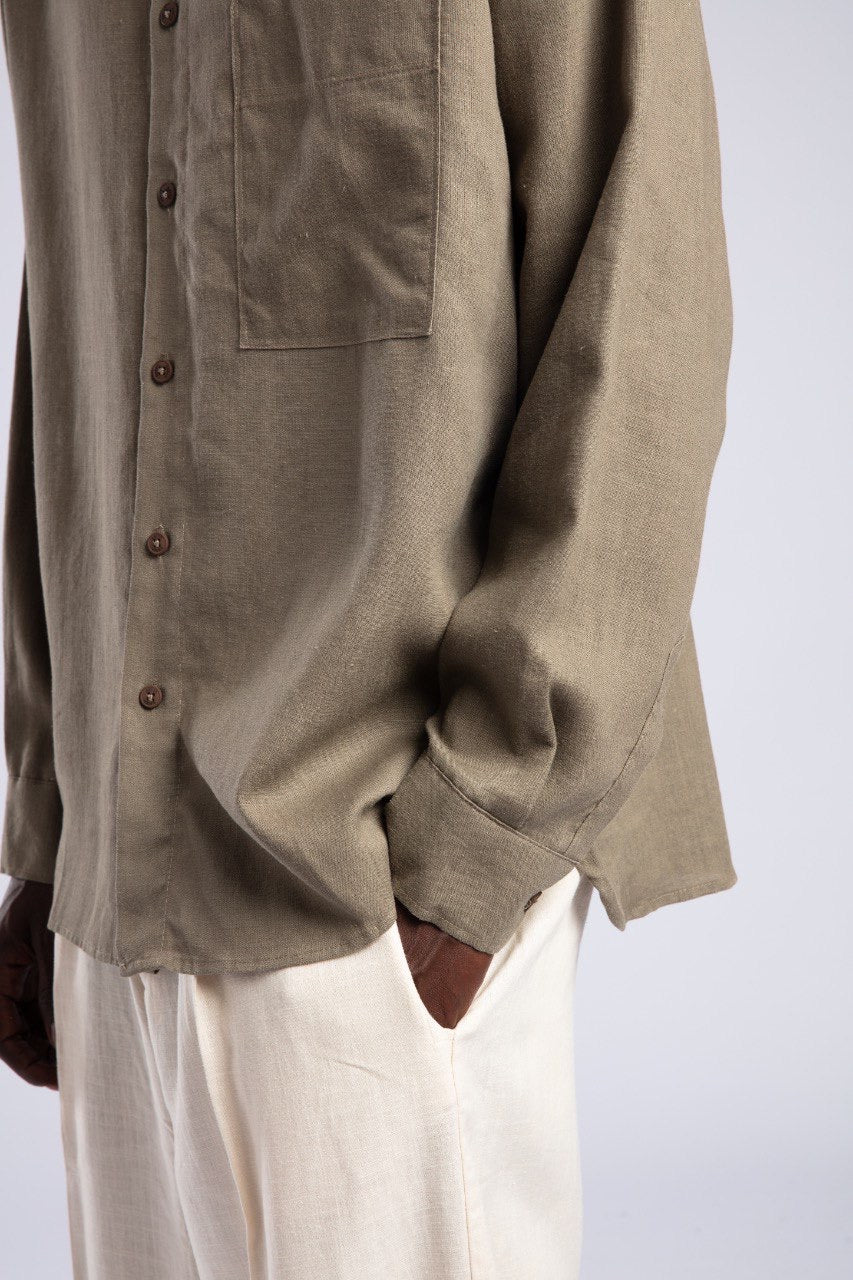 Olive Green Linen Shirt for Men – Relaxed Fit