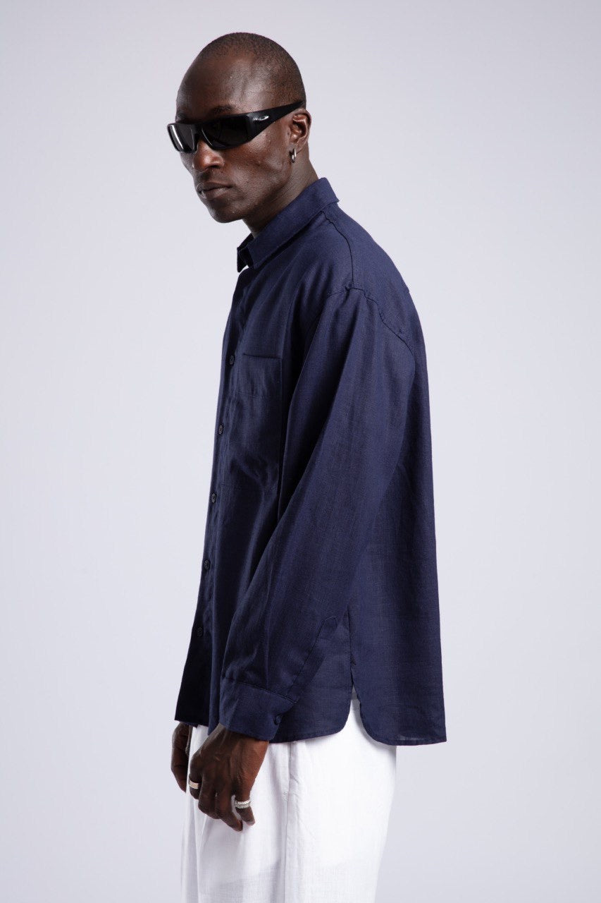 Navy Blue Linen Shirt for Men – Relaxed Fit
