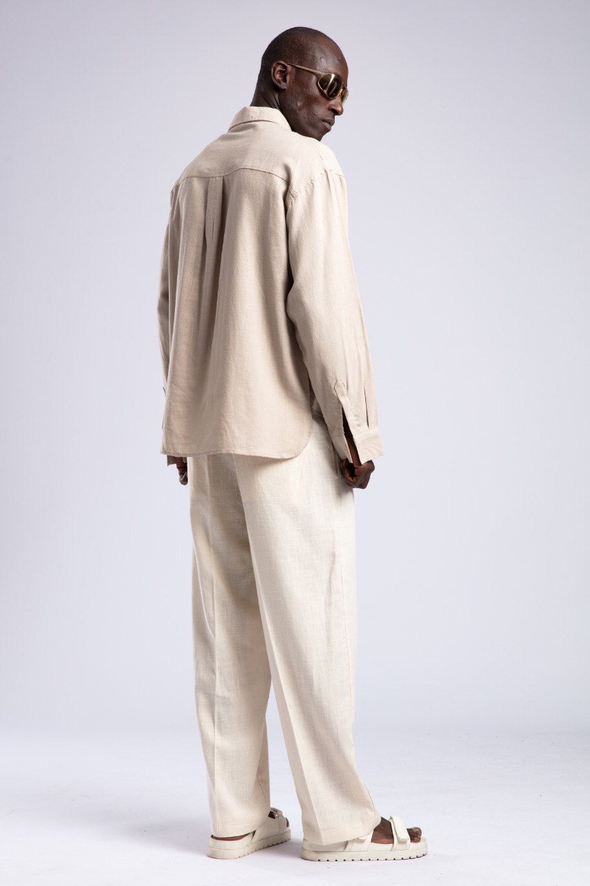 Beige Linen Shirt for Men – Casual Relaxed Fit