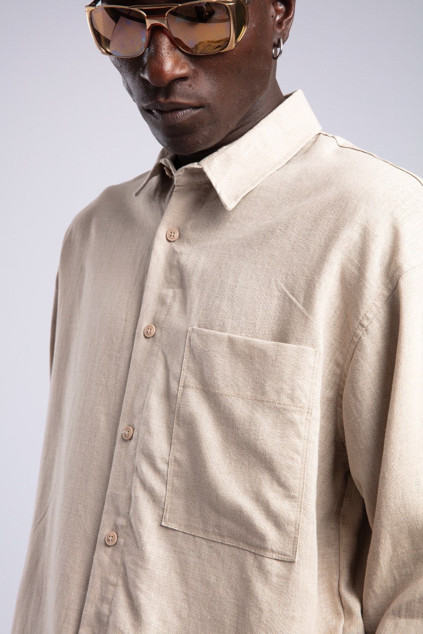 Beige Linen Shirt for Men – Casual Relaxed Fit