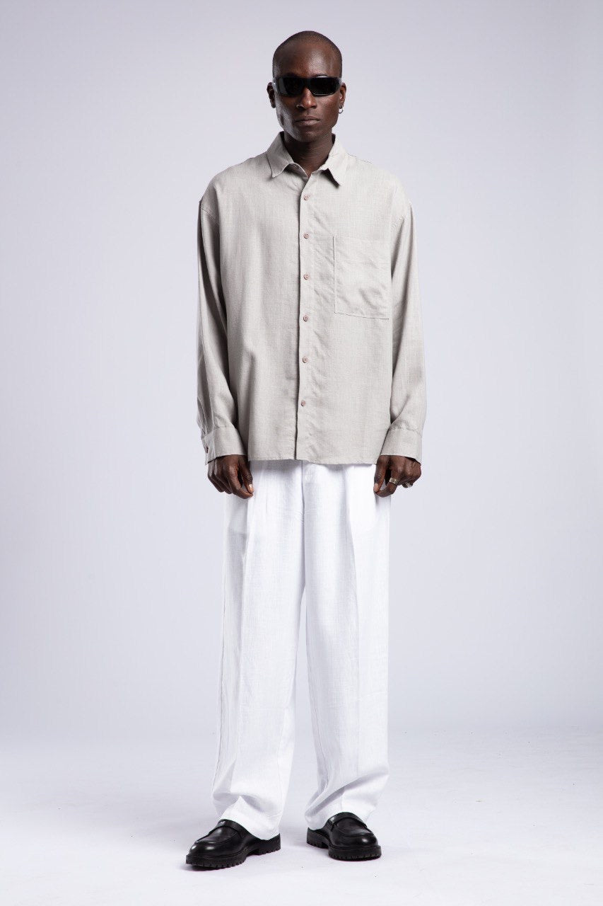 Light Grey Linen Shirt for Men – Relaxed Fit