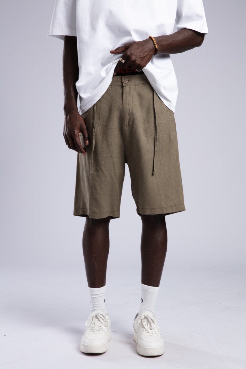 White Oversized Tee & Olive Drawstring Shorts Set