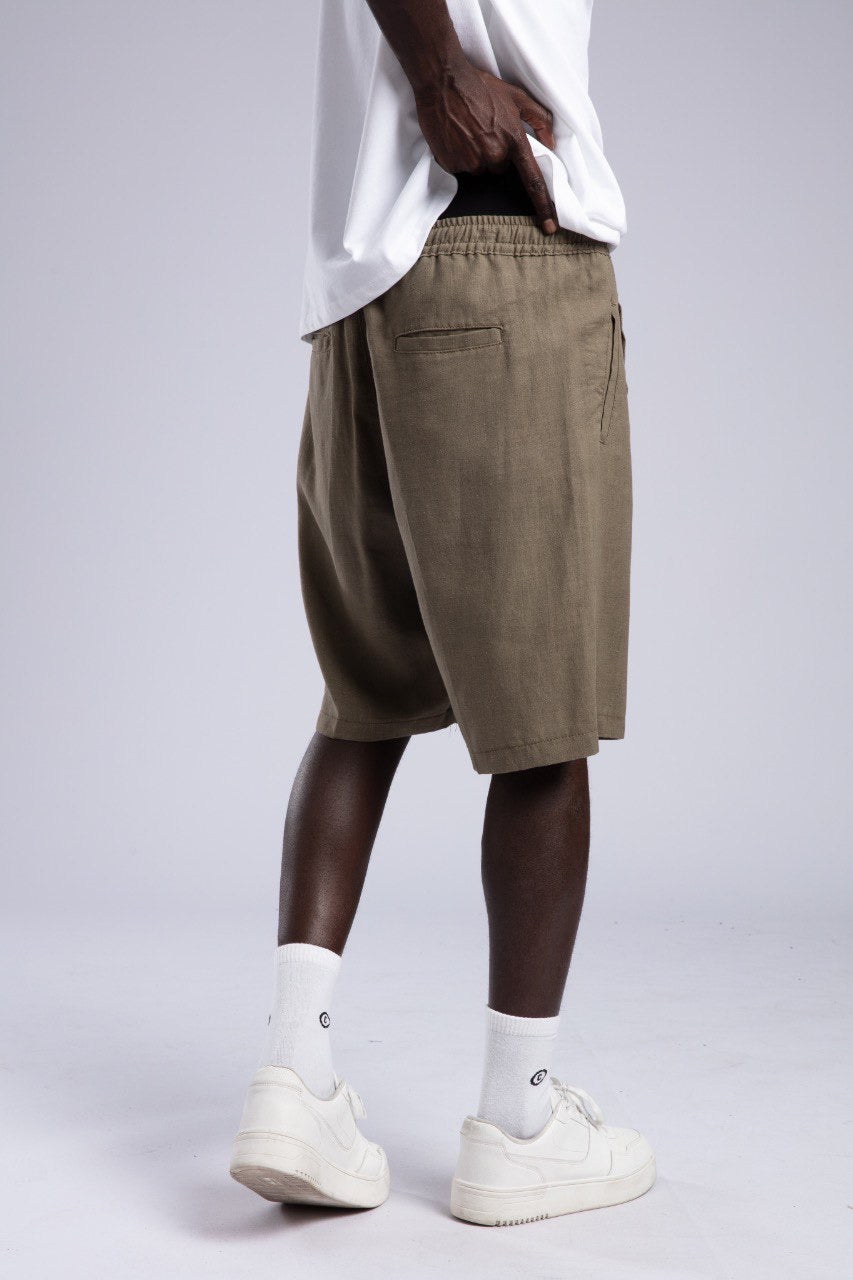 White Oversized Tee & Olive Drawstring Shorts Set