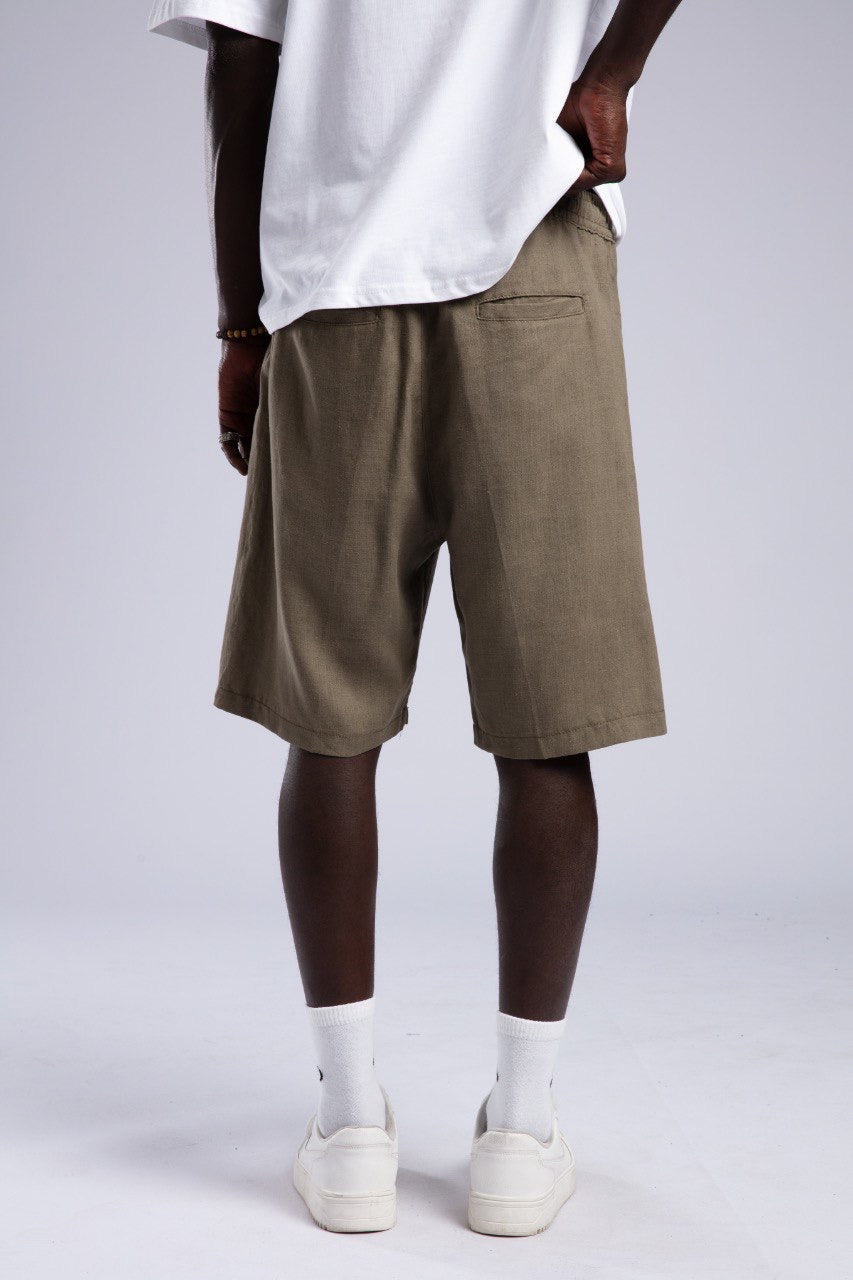 White Oversized Tee & Olive Drawstring Shorts Set