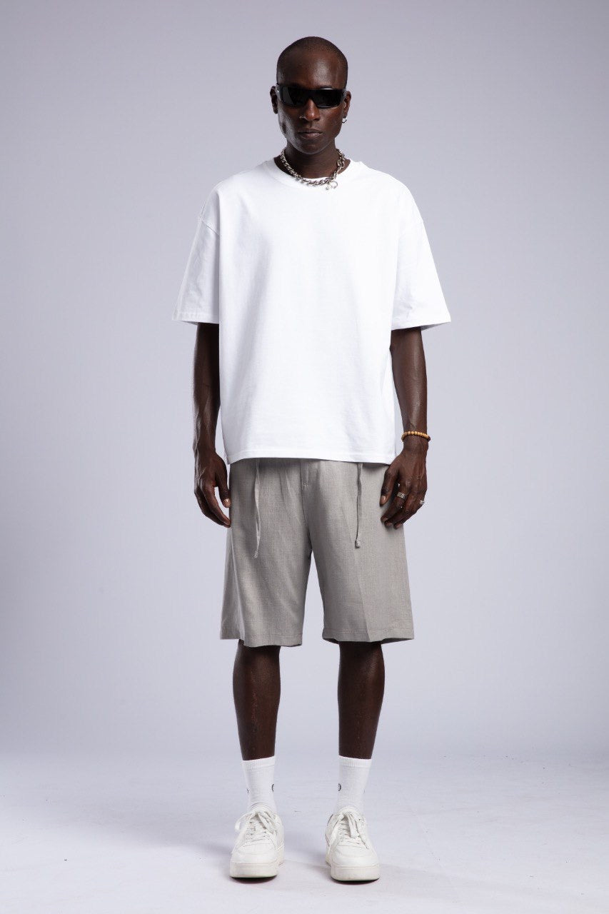 White Tee & Light Grey Casual Shorts Streetwear Set