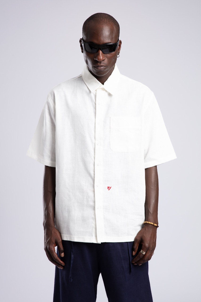 Men's White Short Sleeve Shirt & Navy Shorts Set