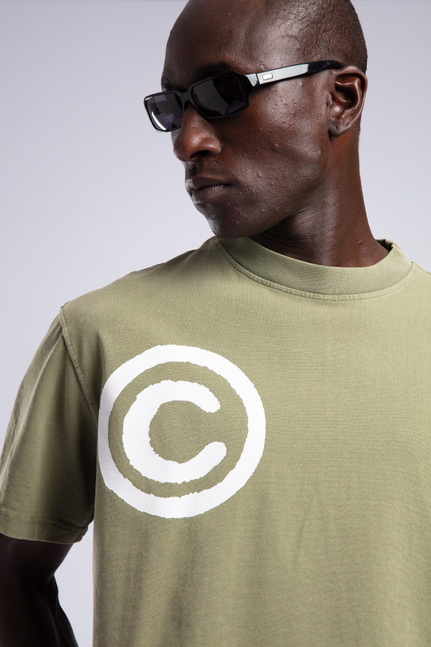 Men's Olive Green T-Shirt with Logo & Black Jeans