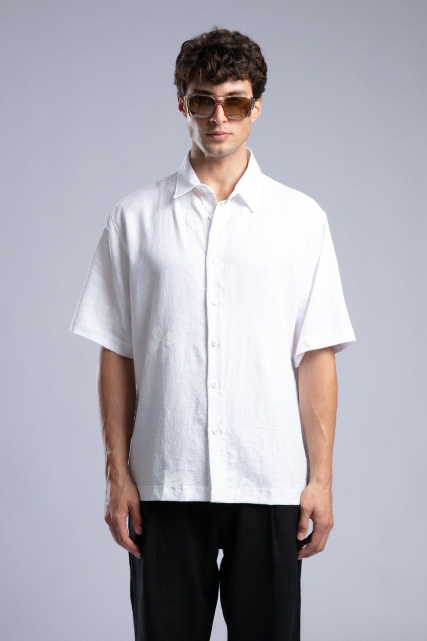 White Short Sleeve Button-Up Shirt for Men Casual