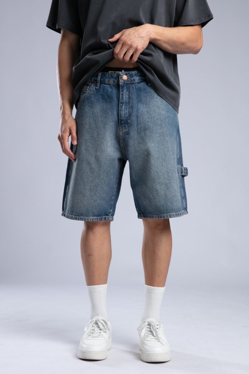 Men’s Charcoal Oversized Tee & Classic Denim Shorts