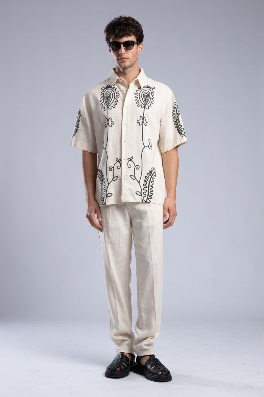 Lightweight Beige Linen Drawstring Pants for Men