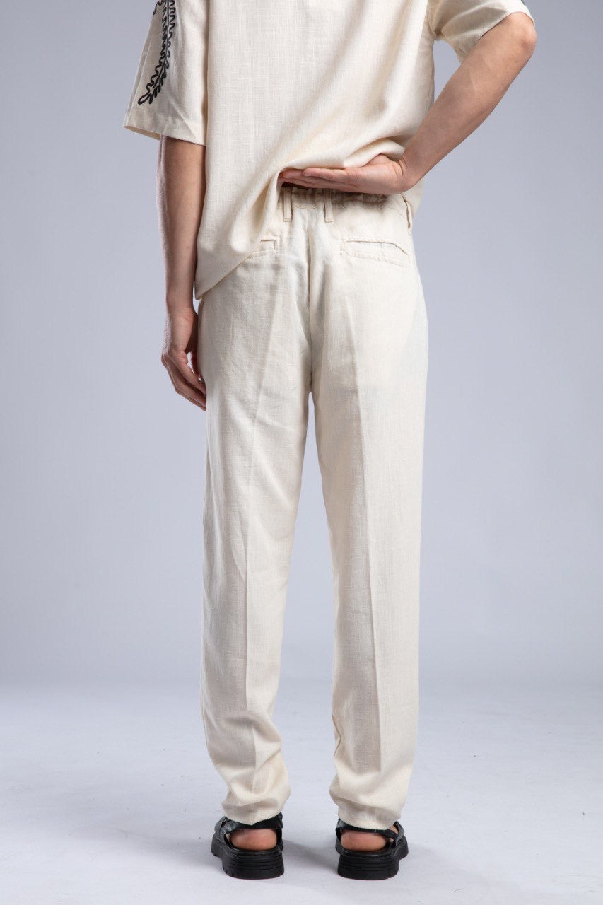 Lightweight Beige Linen Drawstring Pants for Men