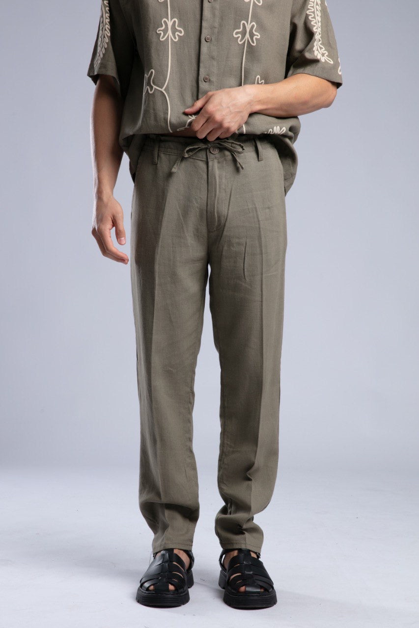 Men’s Olive Linen Drawstring Pants – Relaxed Summer Fit