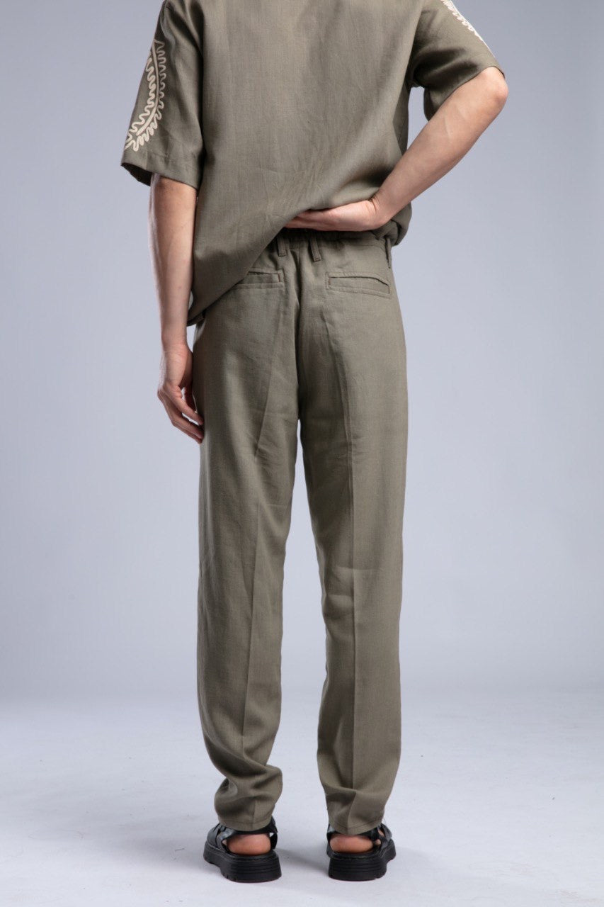 Men’s Olive Linen Drawstring Pants – Relaxed Summer Fit