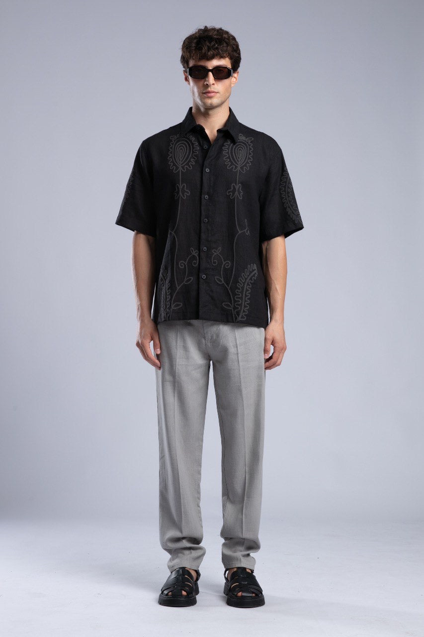 Men’s Grey Linen Drawstring Pants – Modern Relaxed Fit