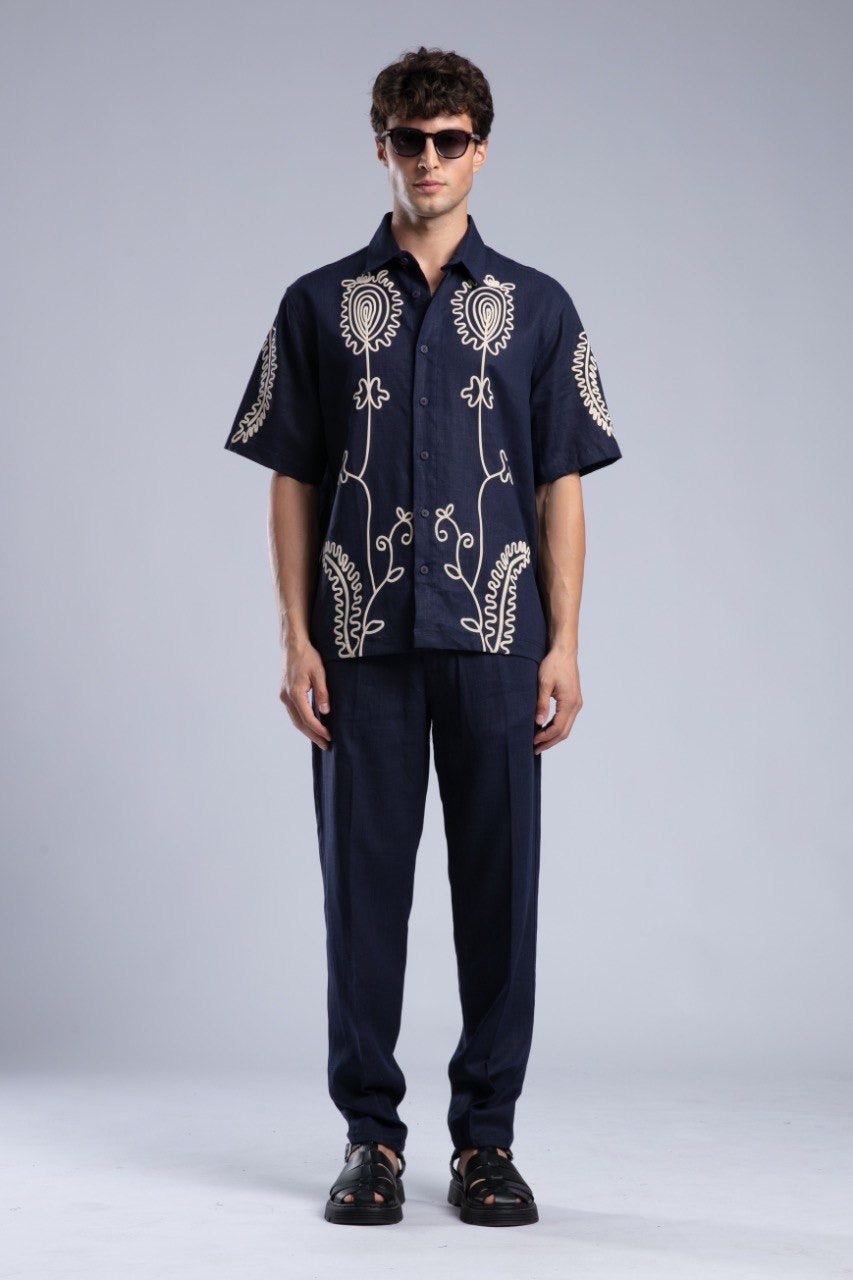 Men’s Navy Linen Drawstring Pants – Relaxed Summer Fit