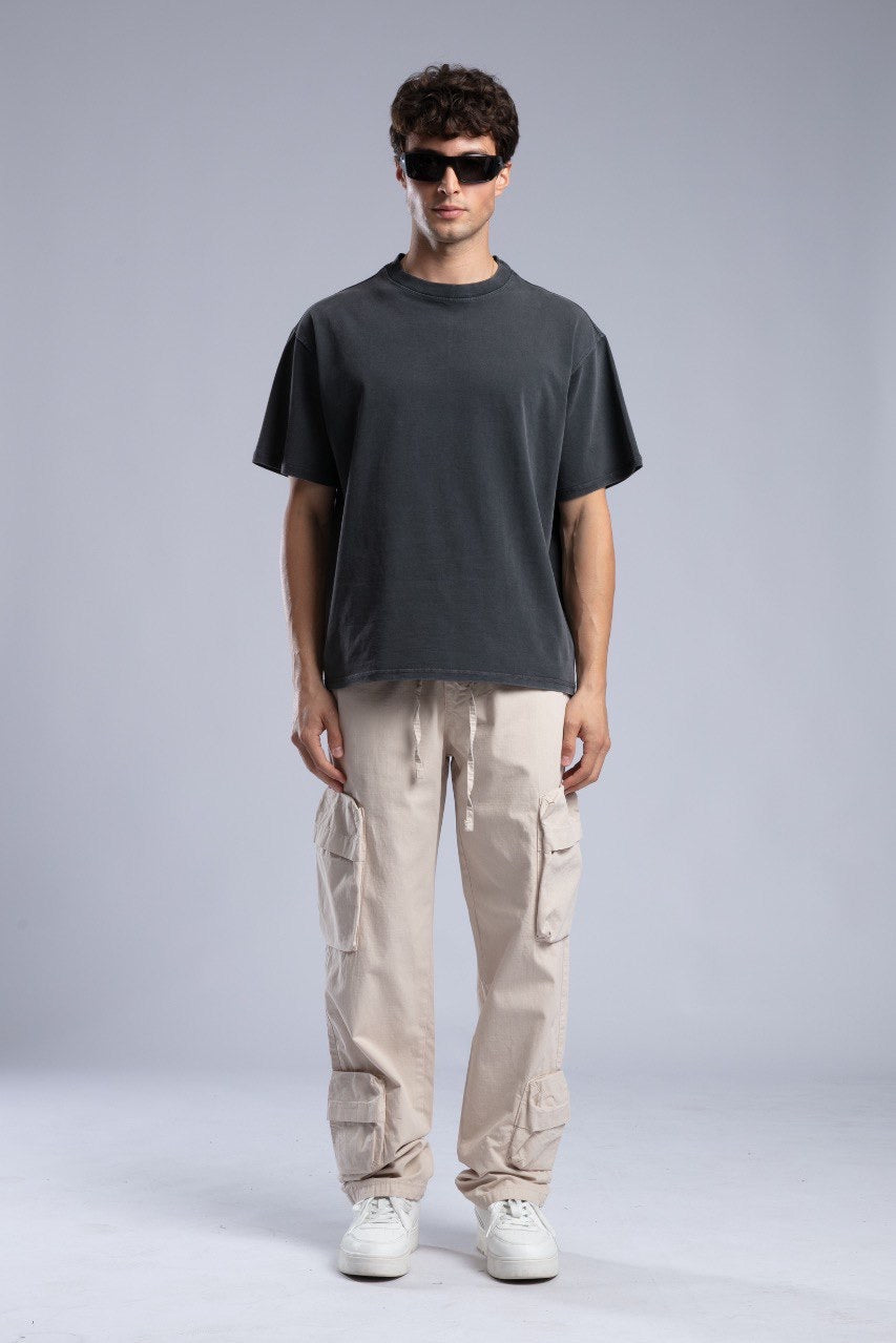 Men’s Beige Cargo Drawstring Pants – Casual Utility Fit