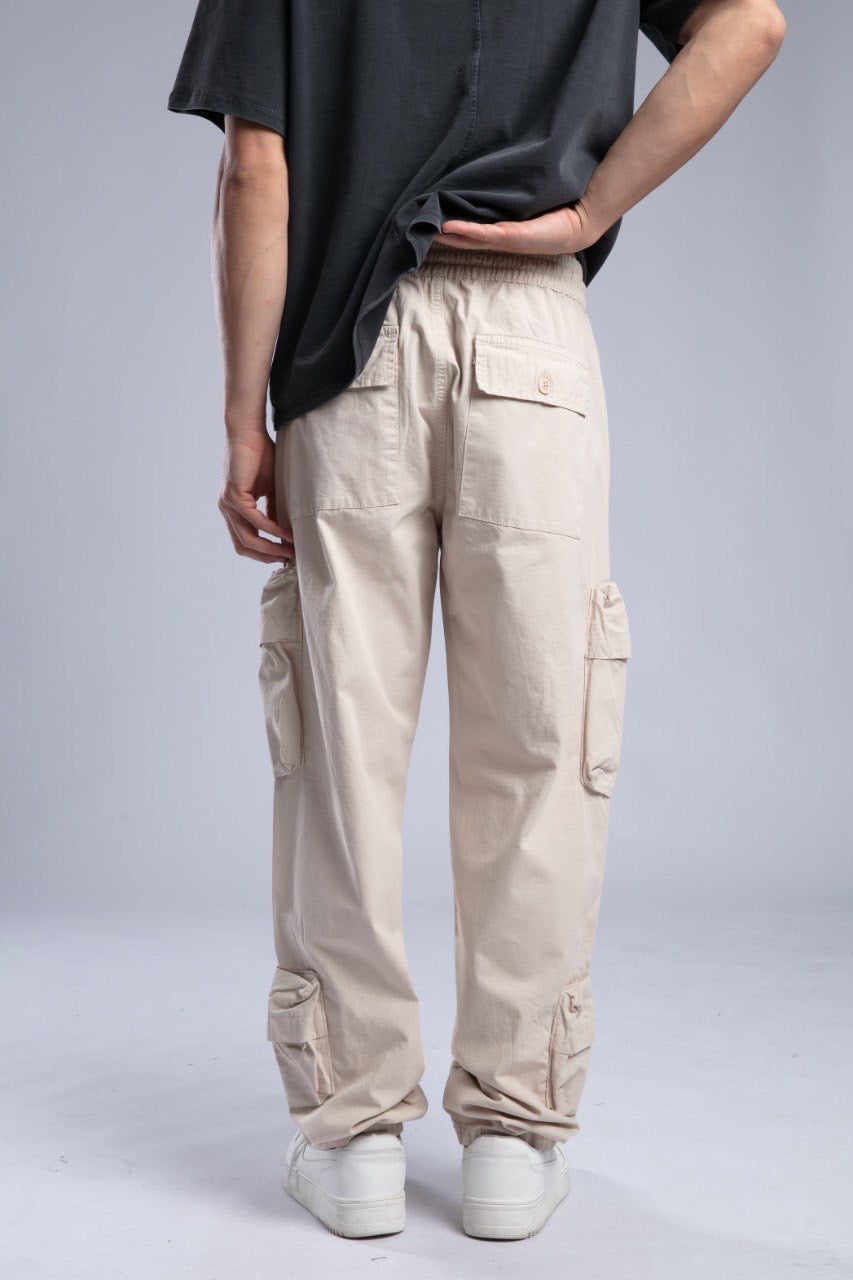 Men’s Beige Cargo Drawstring Pants – Casual Utility Fit