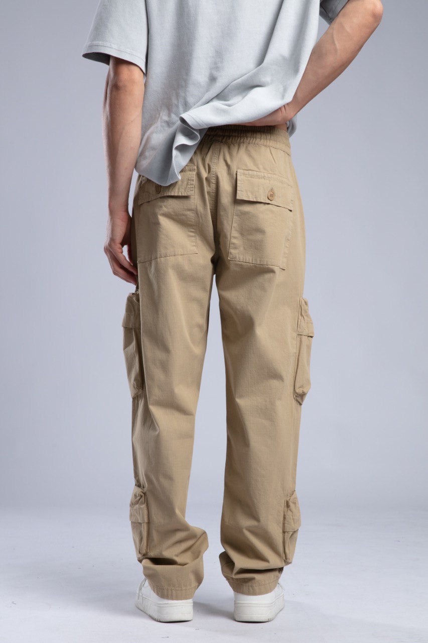 Men’s Khaki Cargo Drawstring Pants – Casual Utility Style