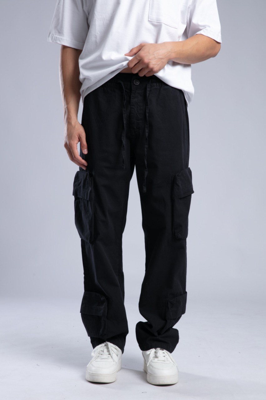 Men’s Black Cargo Drawstring Pants – Utility Streetwear Fit