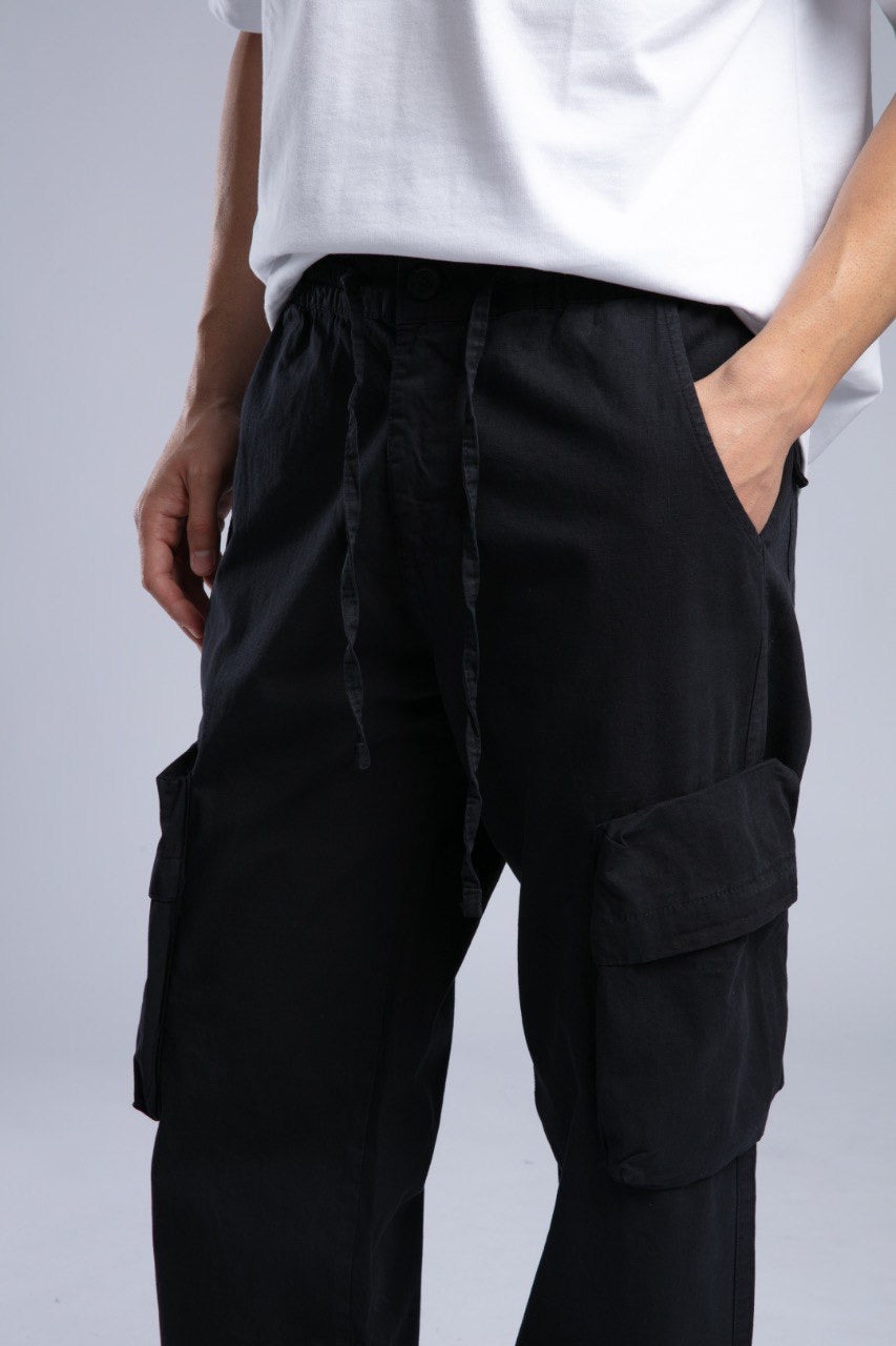 Men’s Black Cargo Drawstring Pants – Utility Streetwear Fit