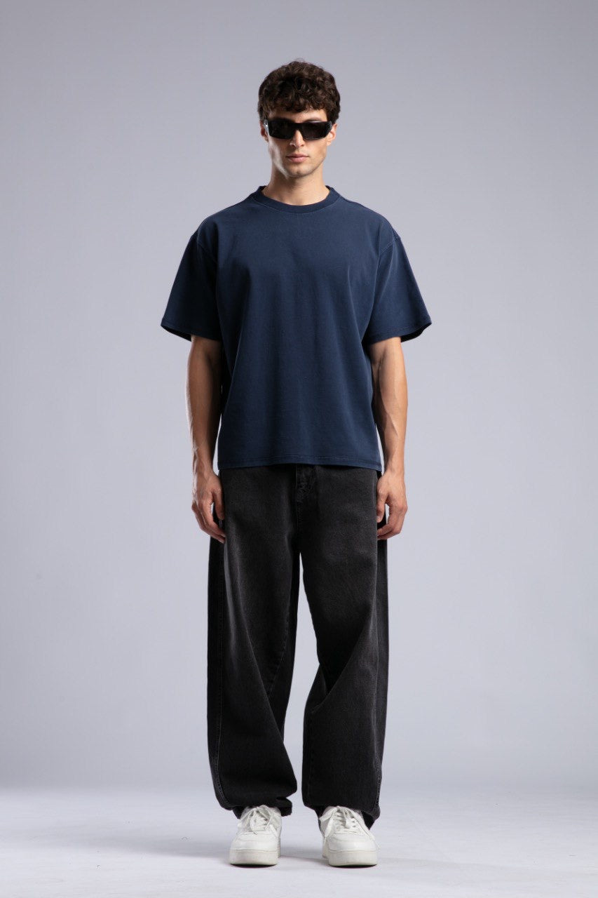 Navy Blue Oversized T-Shirt for Men – Casual Streetwear