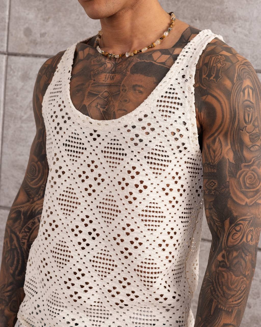 Crocheted Tank Top – Men’s Lightweight Summer Mesh Shirt