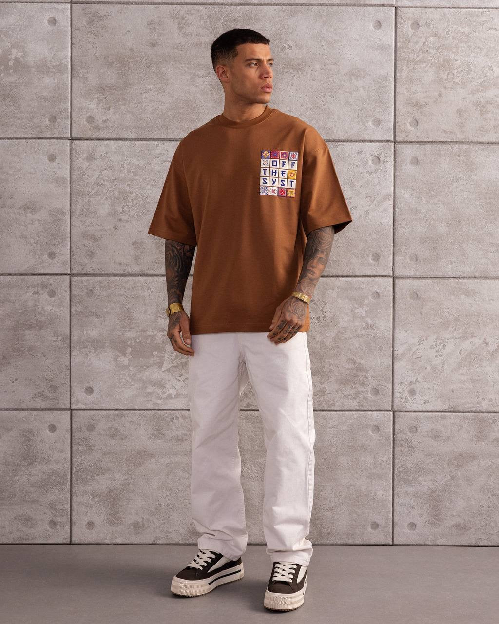 Retro Tile Graphic Oversized T-Shirt – Unisex Streetwear Tee