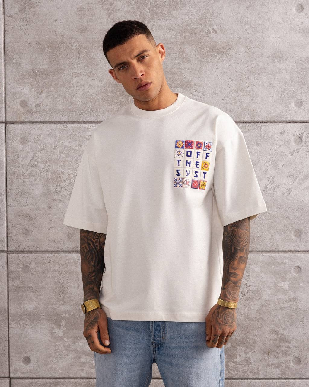 Retro Tile Graphic Oversized T-Shirt – Unisex Streetwear Tee
