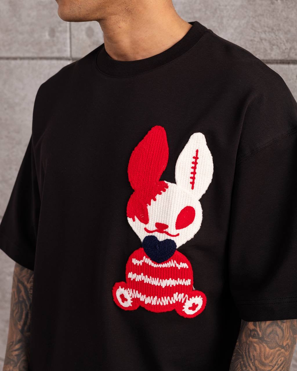 Embroidered Bunny Graphic Oversized T-Shirt for Men