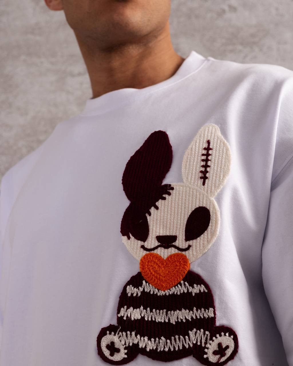 Embroidered Bunny Graphic Oversized T-Shirt for Men