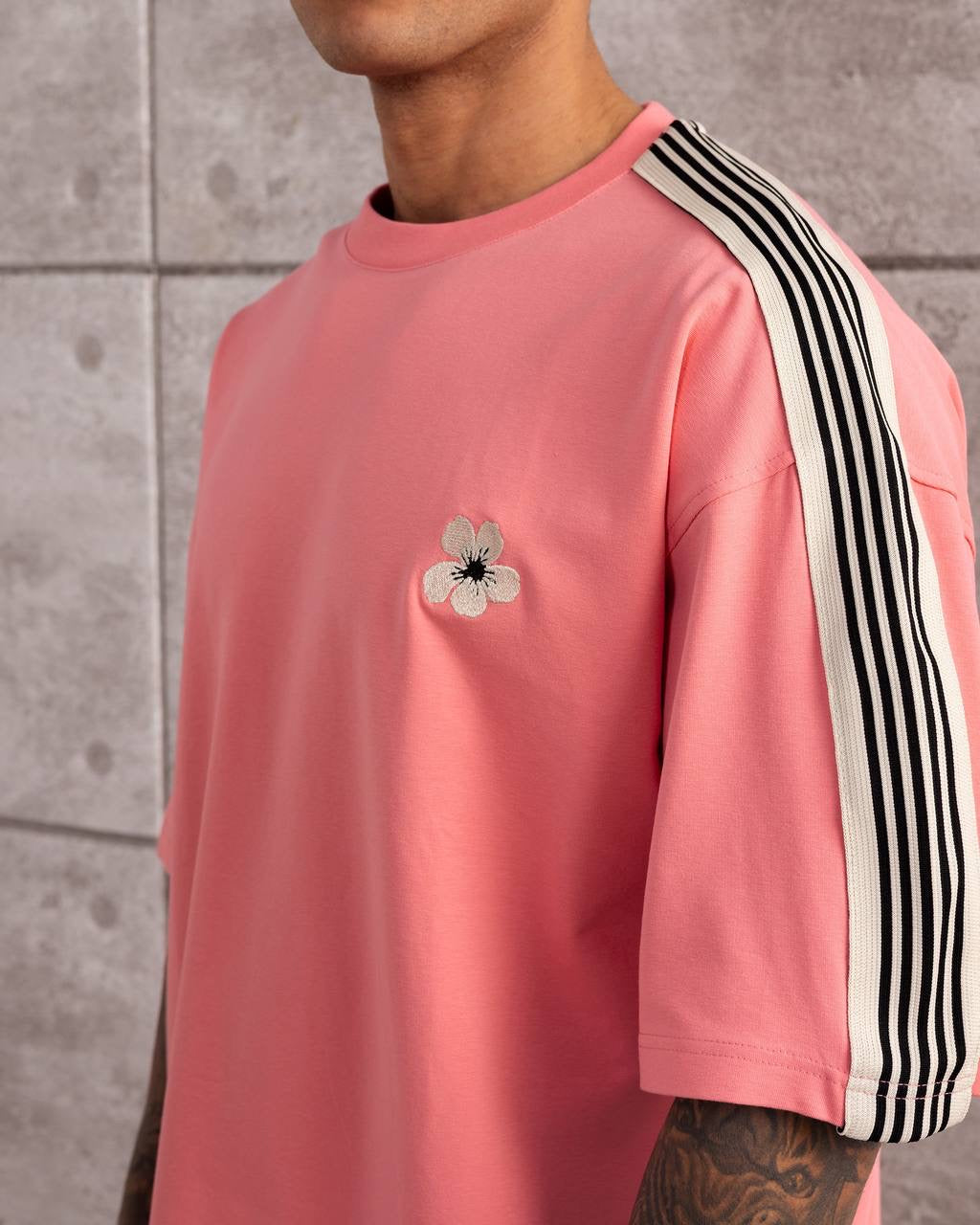Men’s Floral Stripe Oversized T-Shirt – Casual Streetwear Style