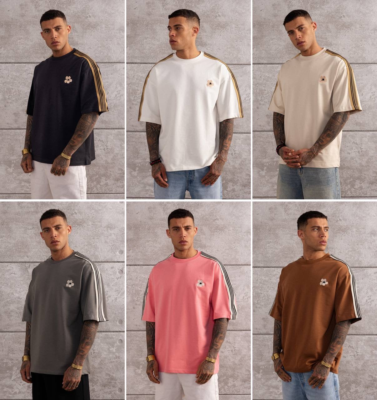 Men’s Floral Stripe Oversized T-Shirt – Casual Streetwear Style