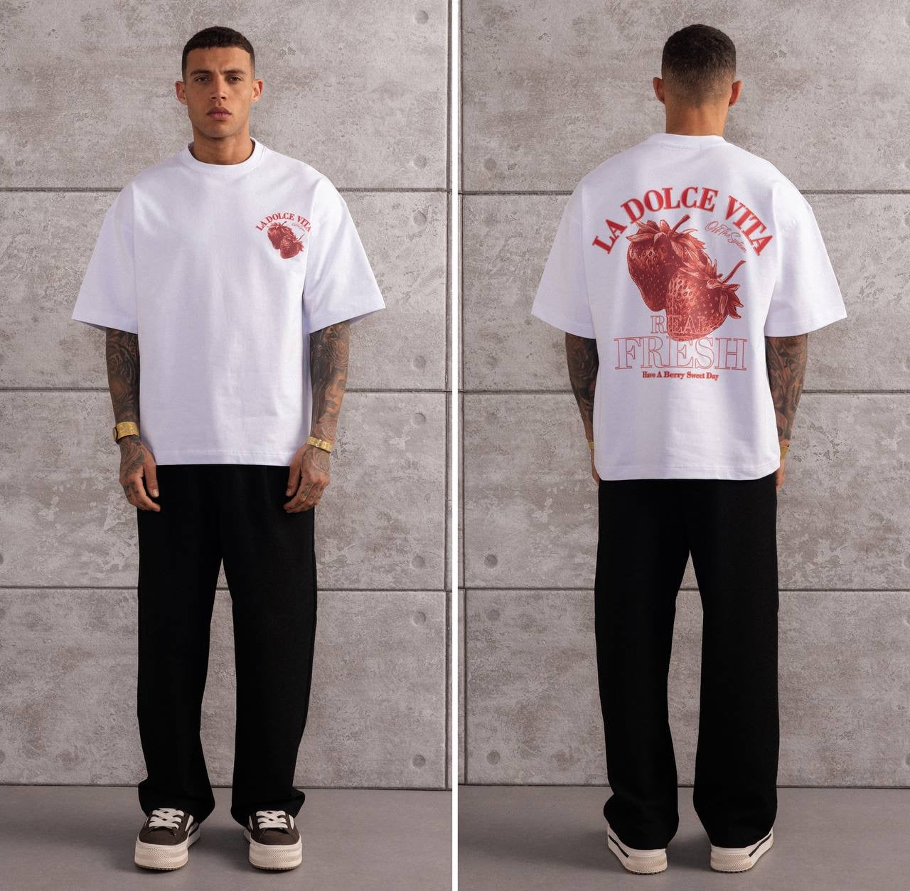 La Dolce Vita Strawberry Graphic Oversized T-Shirt Ffor Men’s