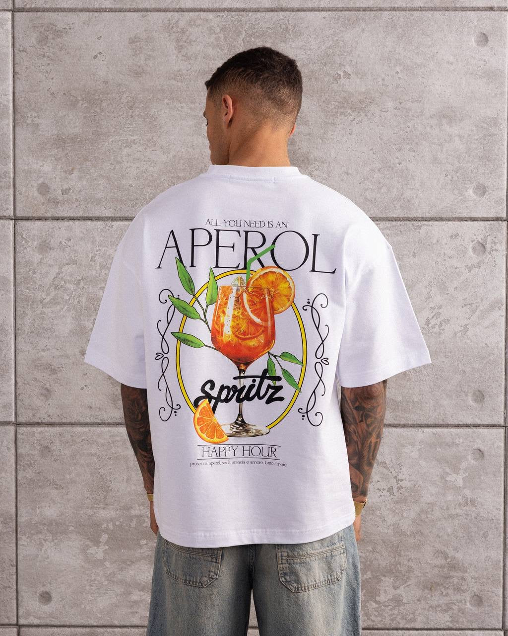 Men’s Summer Aperol Spritz Graphic Oversized Streetwear T-Shirt