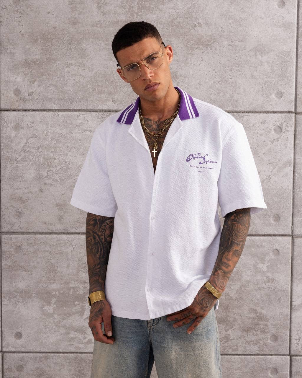 Off The System Statement Short Sleeve Shirt with Contrast Collar