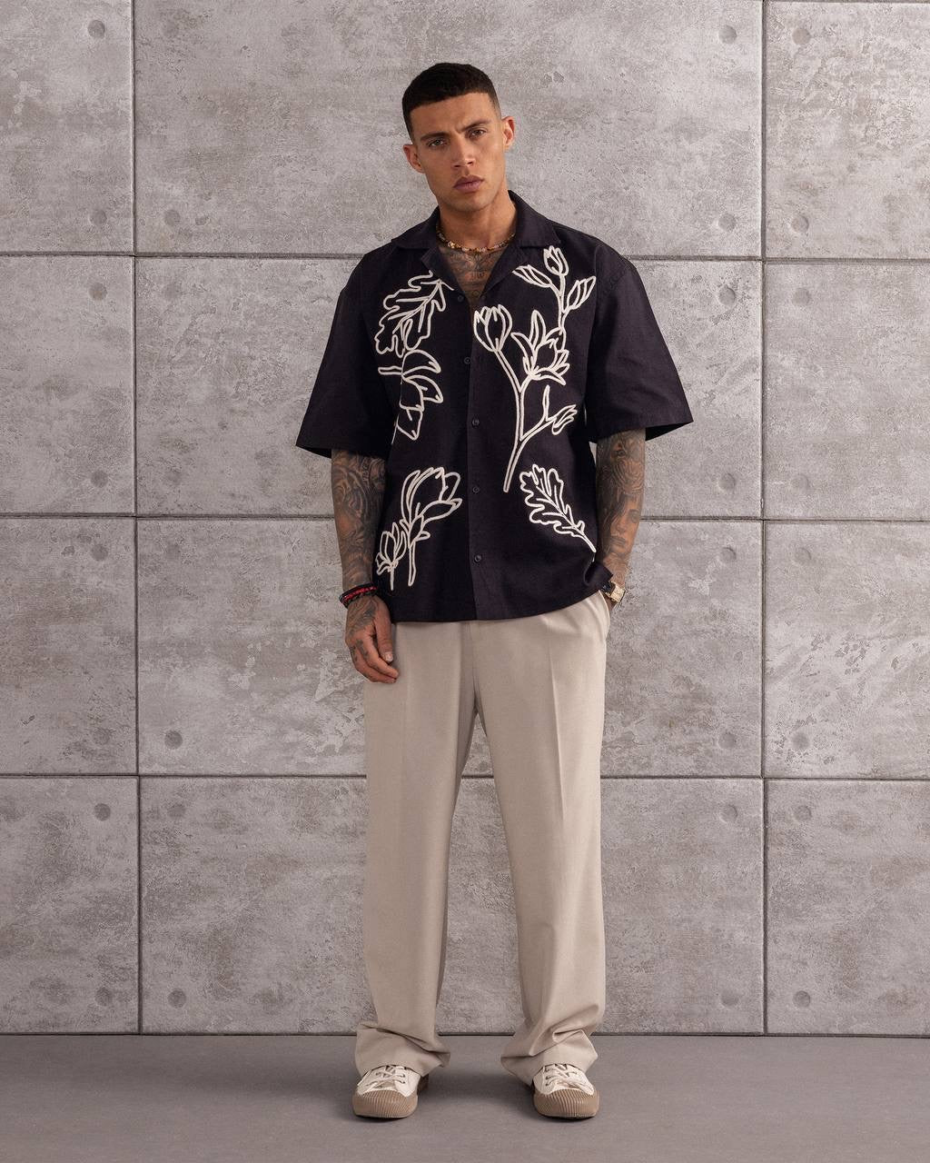 Embroidered Oversized Shirt – Men’s Short Sleeve Shirt