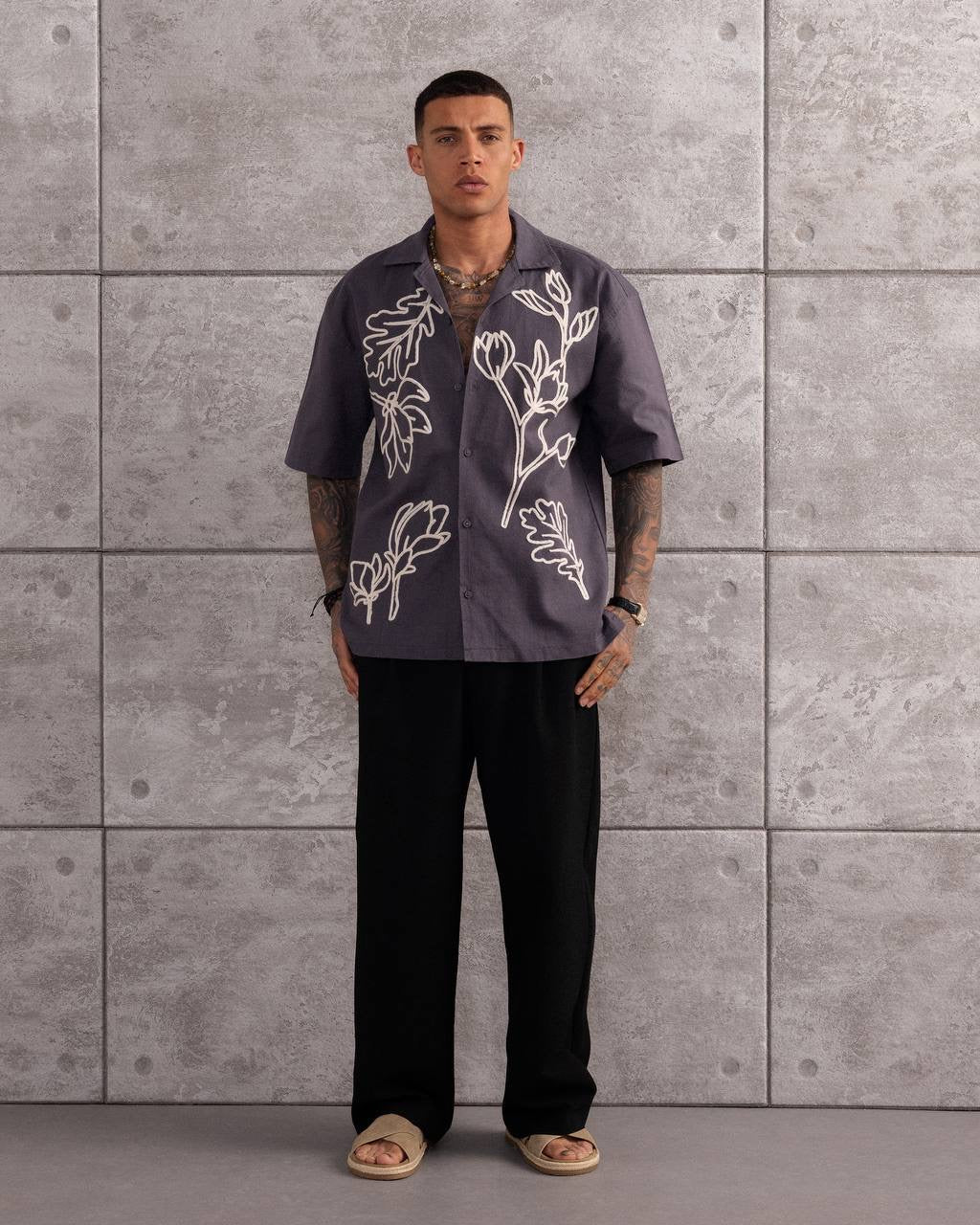 Embroidered Oversized Shirt – Men’s Short Sleeve Shirt