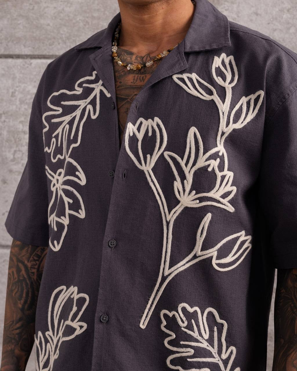 Embroidered Oversized Shirt – Men’s Short Sleeve Shirt