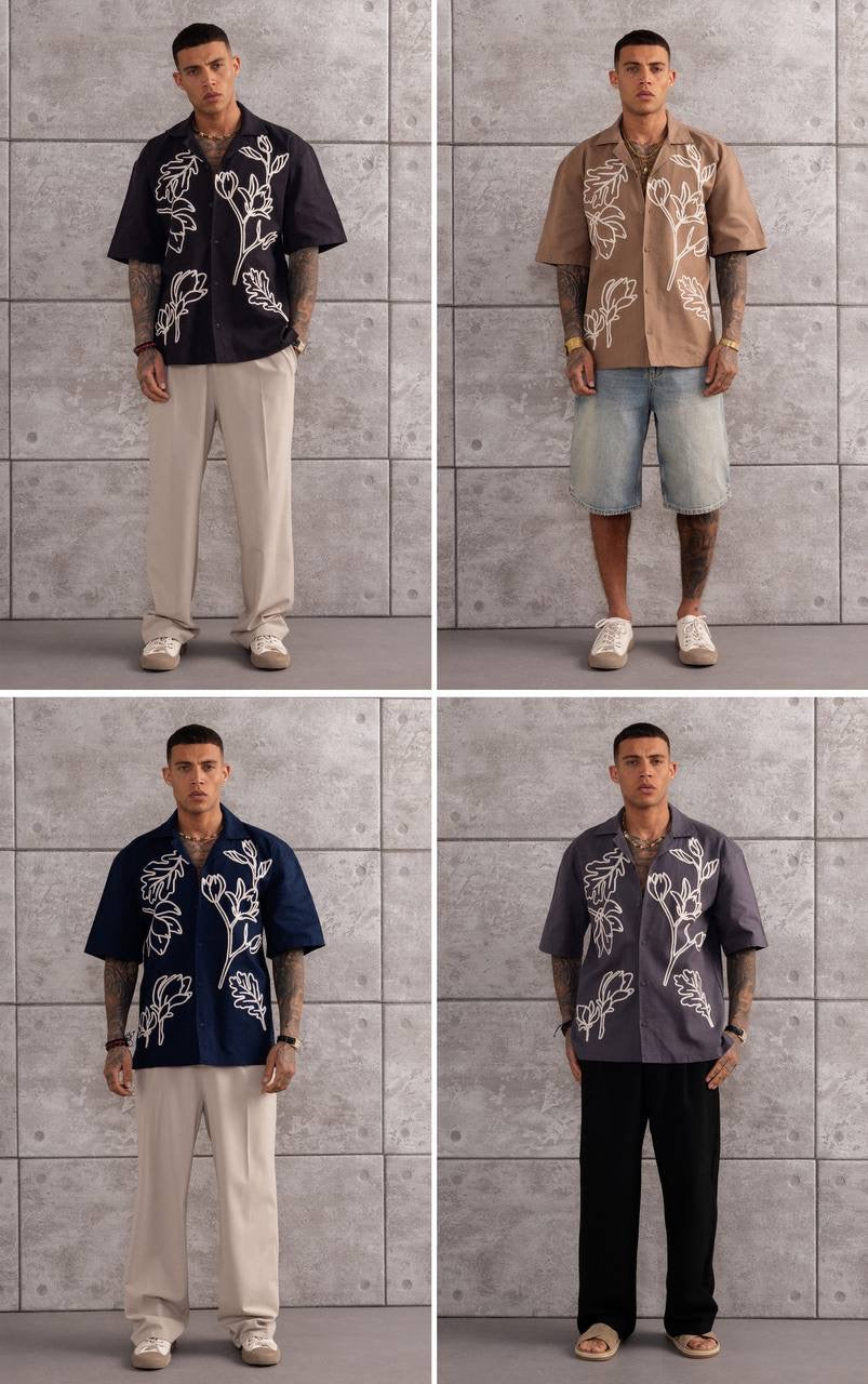 Embroidered Oversized Shirt – Men’s Short Sleeve Shirt